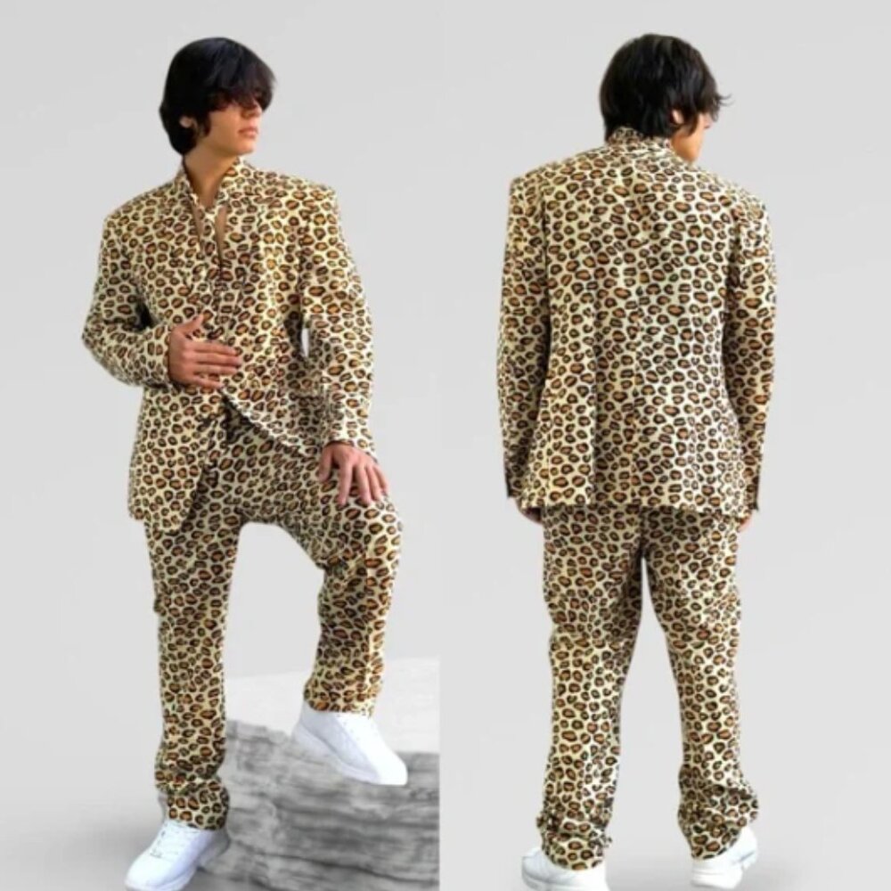 Men’s Jaguar Print Cream | Coffee | Black Suit NWT